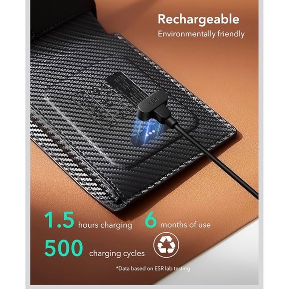 ESR Geo Wallet Built-in Apple Find My RFID Blocking Carbon Fiber Black Bifold - Picture 9 of 12